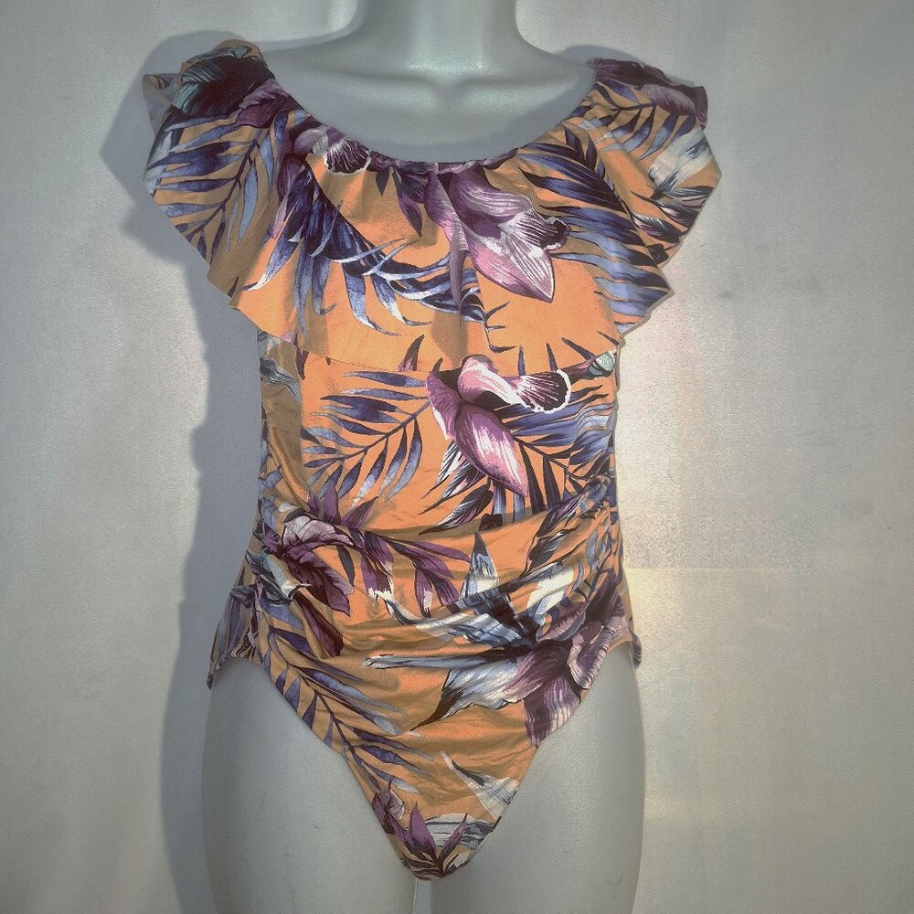 LIZ CLAIBORNE One piece swimsuit, Ruffled collar, floral design in size 10